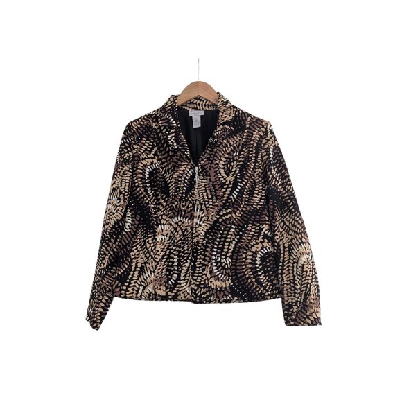 ✨Renaissance Petite Abstract Print Zip Jacket PS Brown Black Preowned - Picture 2 of 6